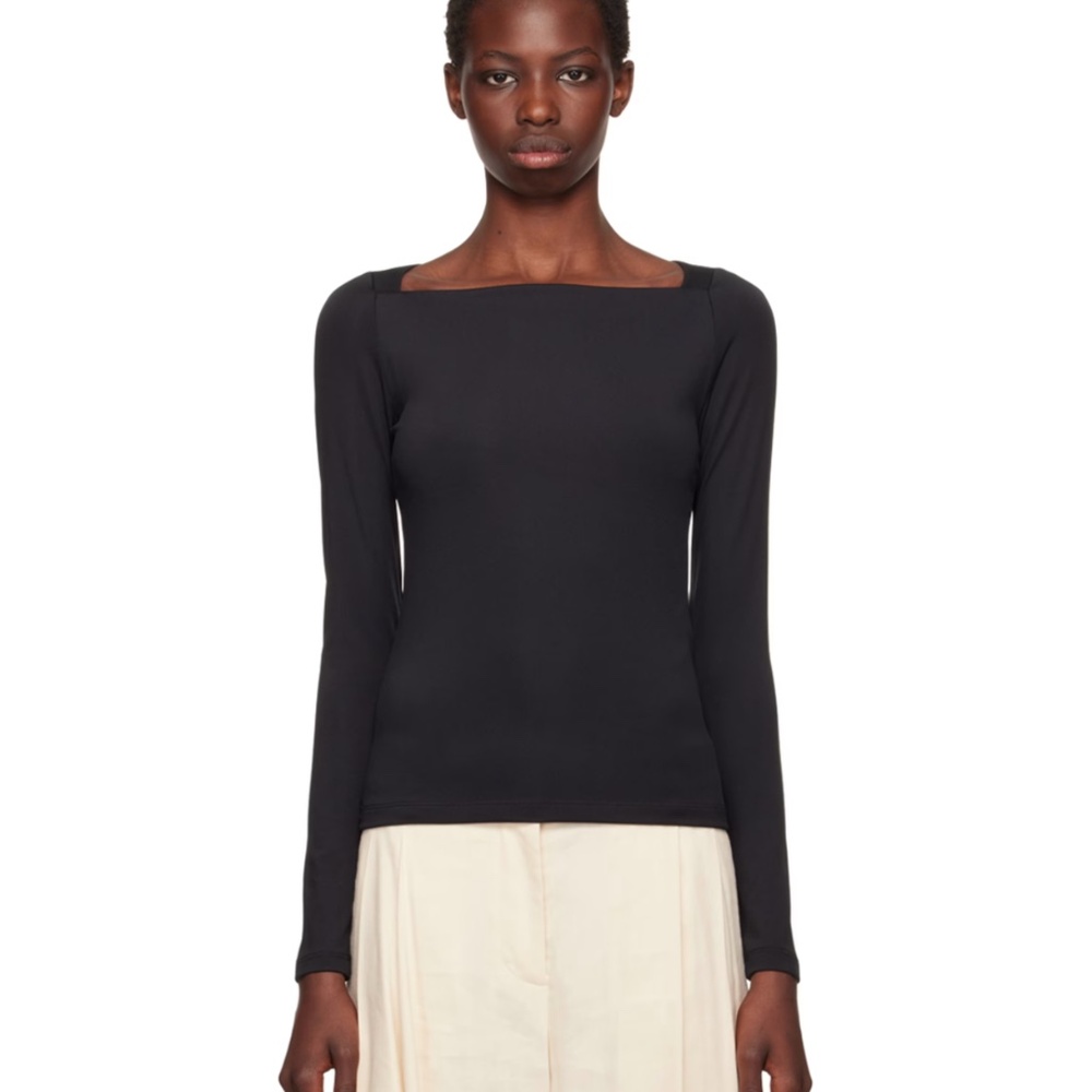 REMAIN BIRGER CHRISTENSEN Black square Neck Long Sleeve T-Shirt